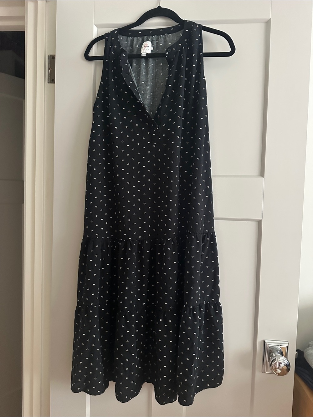 The Nine by Hatch Black Polka Dot Sleeveless Tiered Dress